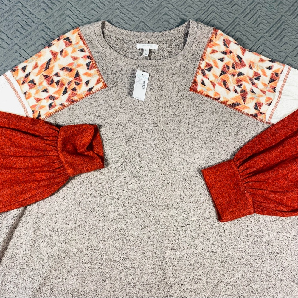 NEW Maurices  Super Soft Knit Top Plus Size 3X Gray Rust Cream